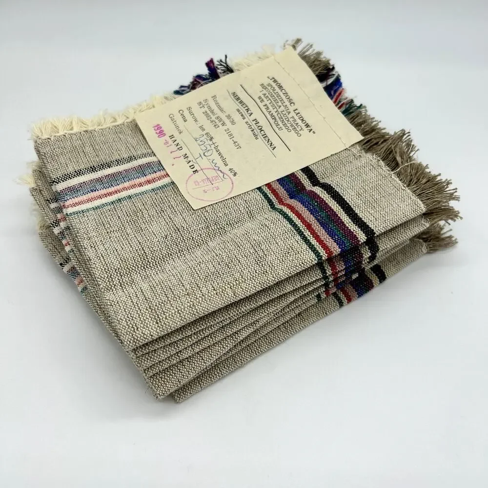 Vintage Handmade Polish Napkins Cotton Linen Lot of 9 NWT Home Decor Tan Brown
